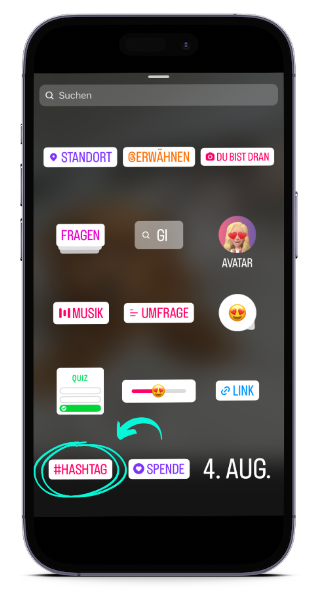 Hashtags bei einer Instagramstory hinzufügen